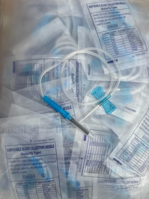 Dwuskrzydłowa, miękka, niebieska igła motylkowa do pobierania krwi 23G Sterylizacja gazowa EO